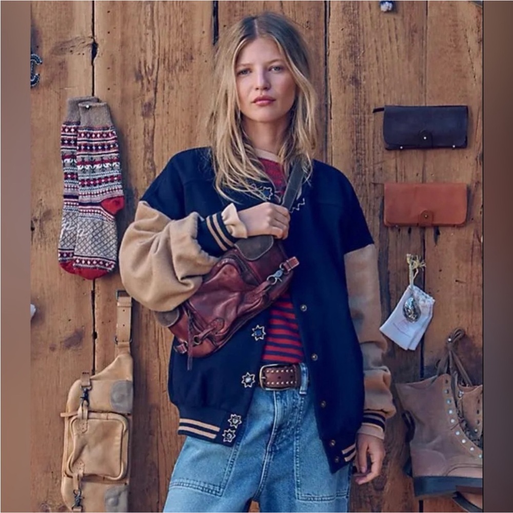 Free People Home Run Varsity Bomber S Oversized
